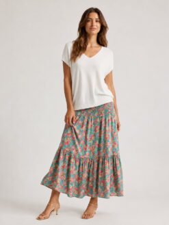 Falda midi estampada con cintura nido de abeja - Imagen 2