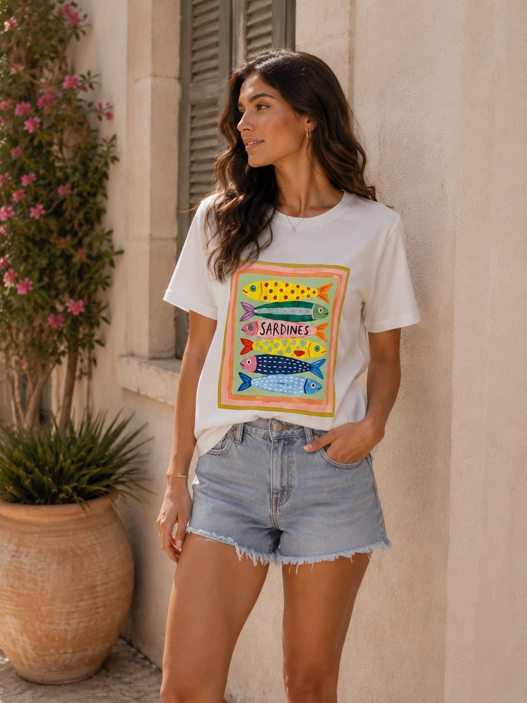 Camiseta estampada sardinas