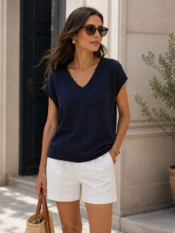 Jersey punto fino cuello pico - Imagen 2