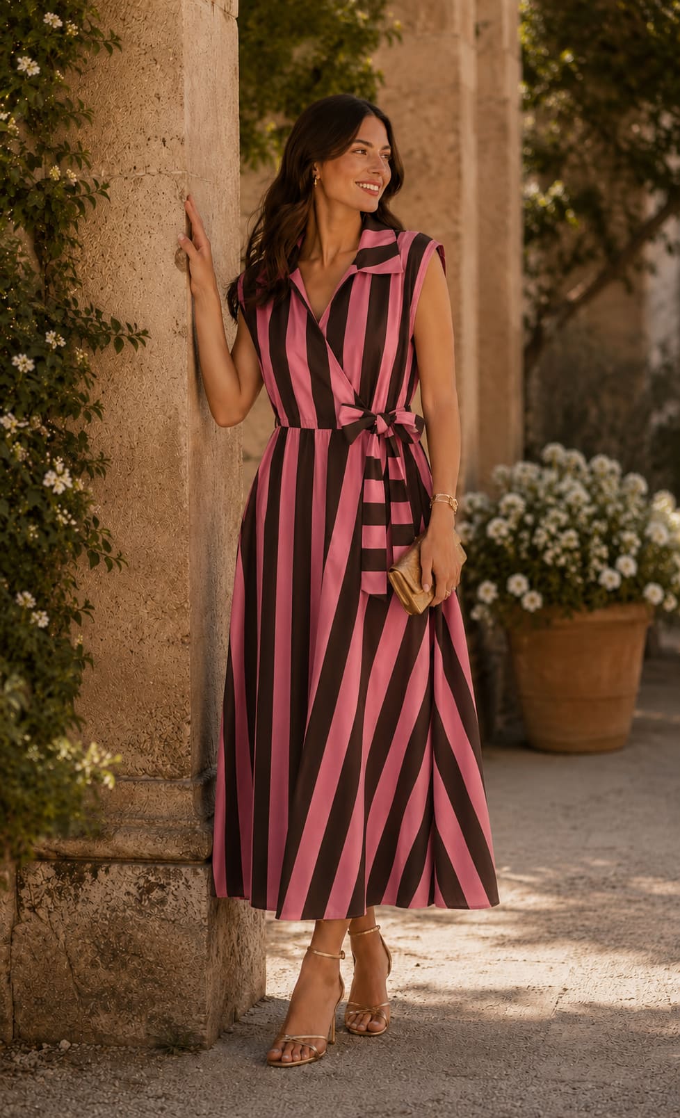 Vestido camisero cruzado de algodón