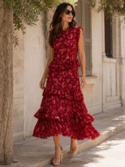 Vestido midi estampado con volantes - Imagen 3