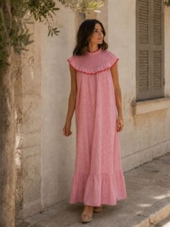 Vestido midi cuello nido de abeja