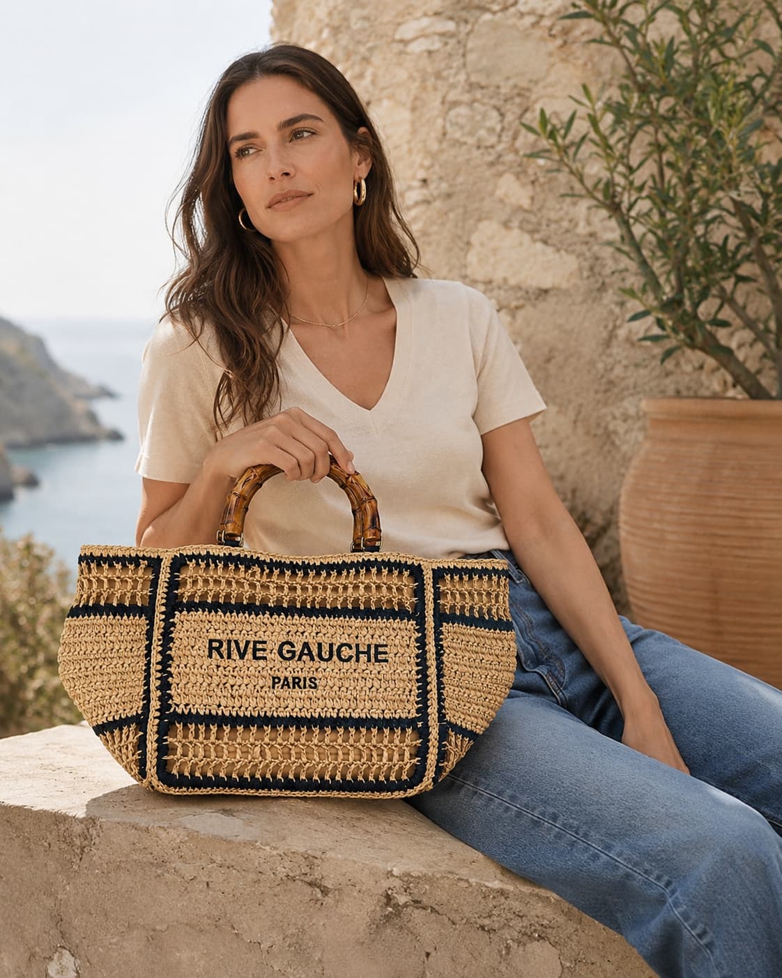 Bolso shopper efecto rafia