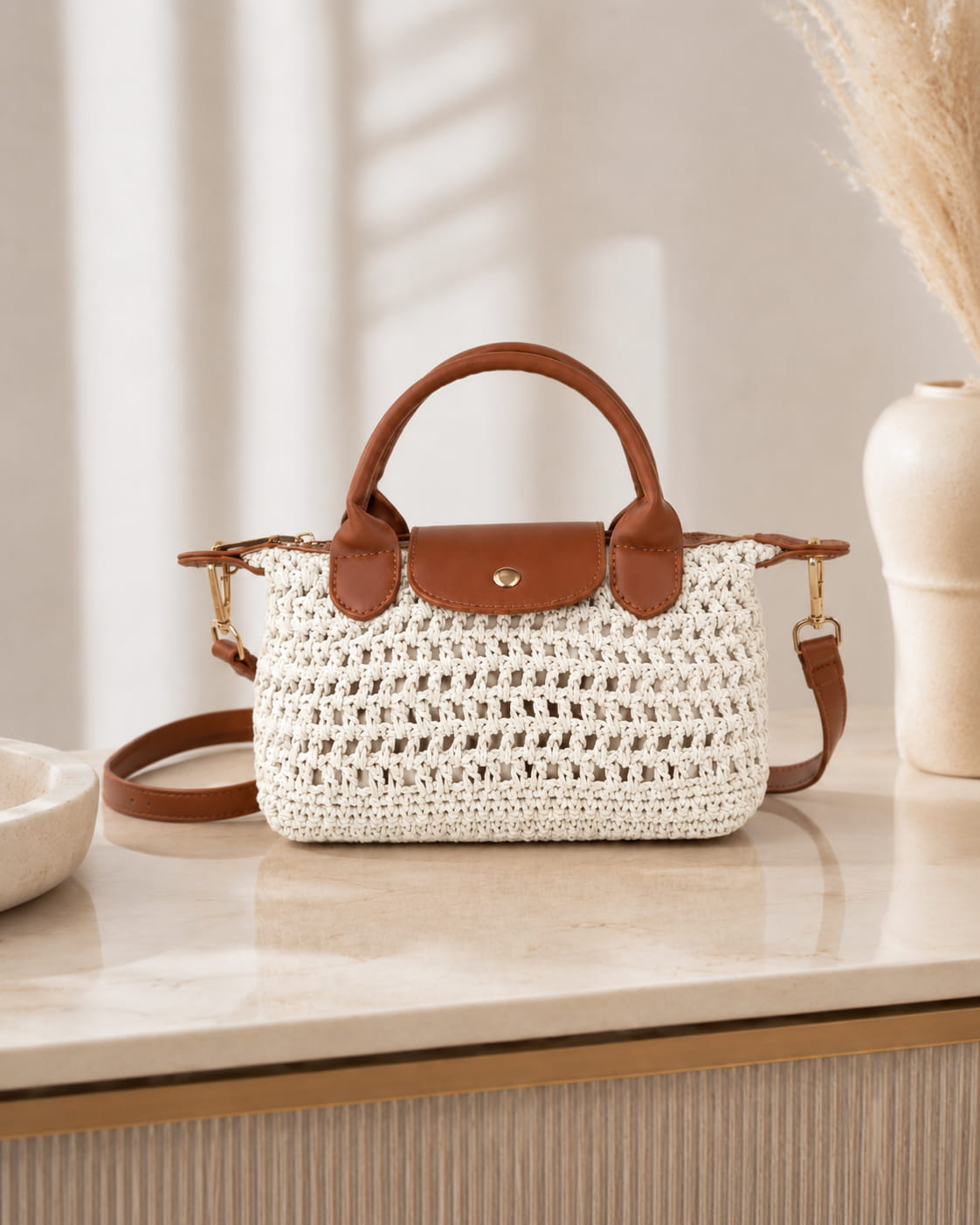 Bolso crochet con asa camel - Imagen 2
