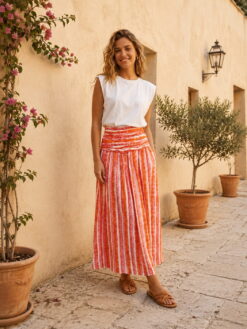 Falda midi rayas coral